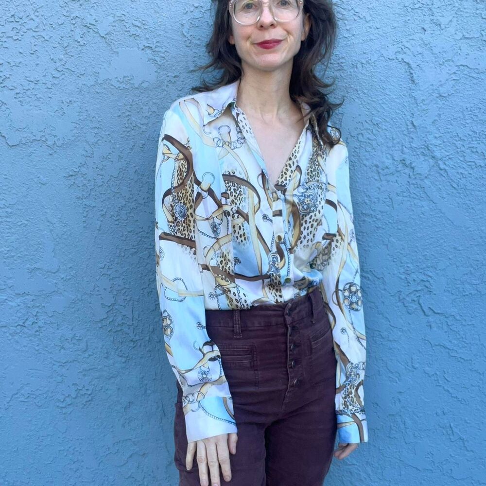 Cache Silk Blouse Y2k Equestrian Horse Bit Print … - image 1